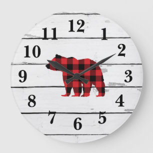 Grande Horloge Ronde Check Bear Black Silhouette Shiplap
