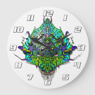 Grande Horloge Ronde Chef Alien - Aqua avec chiffres