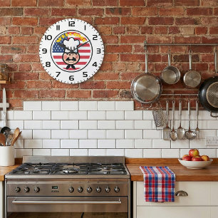 Grande Horloge Ronde Chef de bienvenue avec drapeau américain