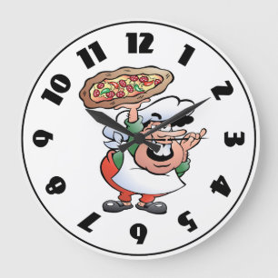 Grande Horloge Ronde Chef de pizza italien classique dessin animé