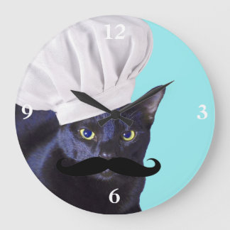 Grande Horloge Ronde Chef italien, chat noir