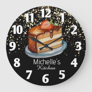 Grande Horloge Ronde Chef pâtissier Glitter Cake Baker Personnalisé