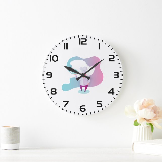Grande Horloge Ronde Chef souriant avec Moustache et plateau de service (Créateur téléchargé)