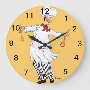 Grande Horloge Ronde Chef Tossing Wall Clock