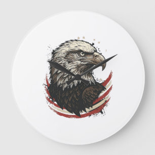 Grande Horloge Ronde Chemise à motif de gravure patriotique d'aigle cha