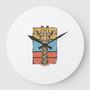 Grande Horloge Ronde Chemise à rayures rétro girafe gravée vintage