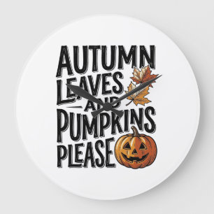 Grande Horloge Ronde Chemise Automne Citrouille Avec Feuilles Et Vib Ha