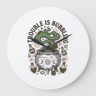 Grande Horloge Ronde Chemise Chaudron de Sorcière Des Ennuis Se Prépare