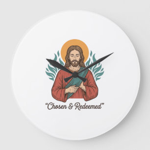 Grande Horloge Ronde Chemise chrétienne vintage Jésus choisie et rachet