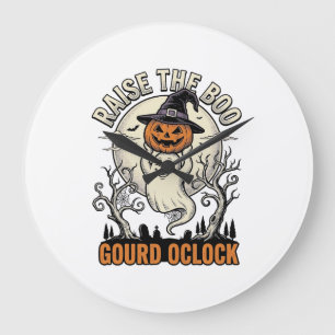 Grande Horloge Ronde Chemise Citrouille Fantôme Gravure Halloween Vinta