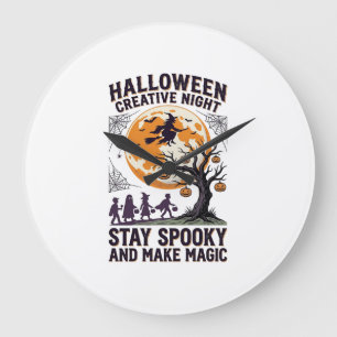 Grande Horloge Ronde Chemise créative Halloween Art de Lune Spooky Vint