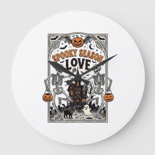 Grande Horloge Ronde Chemise d'amour de saison effrayant squelette Hall