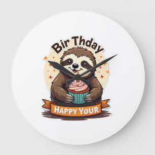 Grande Horloge Ronde Chemise d'anniversaire de paresseux Graphique anim