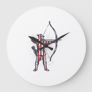 Grande Horloge Ronde Chemise de chasse à l'arc du drapeau américain Arc