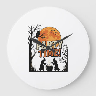 Grande Horloge Ronde Chemise de chaudron de sorcière à temps de fête Ha