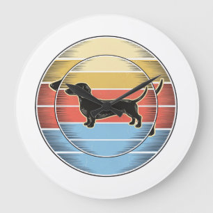 Grande Horloge Ronde Chemise de chien de coucher de soleil rétro teckel