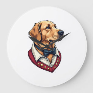 Grande Horloge Ronde Chemise de chien patriotique vintage Golden Retrie