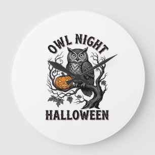 Grande Horloge Ronde Chemise de chouette d'Halloween Vintage Party d'oi