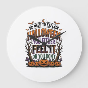 Grande Horloge Ronde Chemise de citation Halloween Citrouille Vintage C