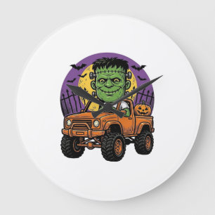 Grande Horloge Ronde Chemise de citrouille de camion monstre Halloween 