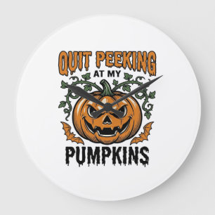 Grande Horloge Ronde Chemise de citrouille d'Halloween Gravure vintage 