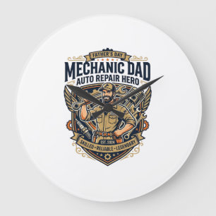 Grande Horloge Ronde Chemise de Mécanicien de la Fête des Pères Papa Dr