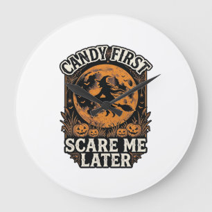 Grande Horloge Ronde Chemise de sorcière d'Halloween Bonbons Épouvantab