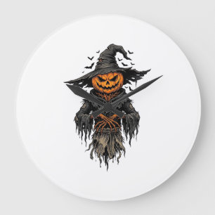 Grande Horloge Ronde Chemise de sorcière épouvantail citrouille Hallowe
