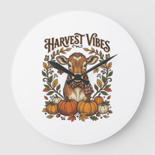 Grande Horloge Ronde Chemise de veau d'automne Gravure vintage Moisson 