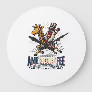 Grande Horloge Ronde Chemise drôle Amerigiraffee patriotique girafe hot