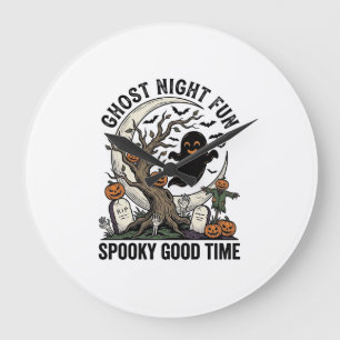 Grande Horloge Ronde Chemise fantôme Halloween Design fun cimetière vin