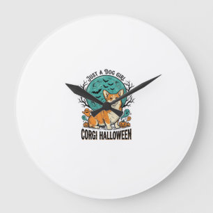 Grande Horloge Ronde Chemise Halloween Corgi pour filles aimant les chi