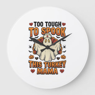 Grande Horloge Ronde Chemise Halloween de maman dinde avec fantôme d'in