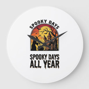 Grande Horloge Ronde Chemise Halloween Vintage Maison de Sorcière Lune