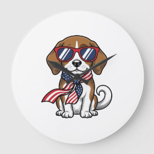 Grande Horloge Ronde Chemise lunettes de soleil chien Beagle patriotiqu