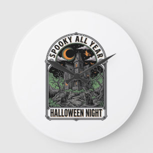 Grande Horloge Ronde Chemise Maison Hantée Halloween Sorcière Vintage_1