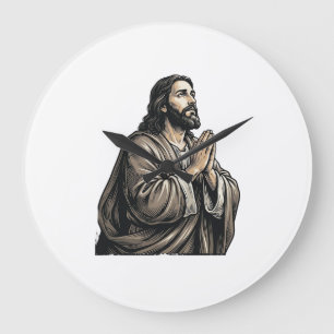 Grande Horloge Ronde Chemise religieuse de l'homme priant Gravure vinta