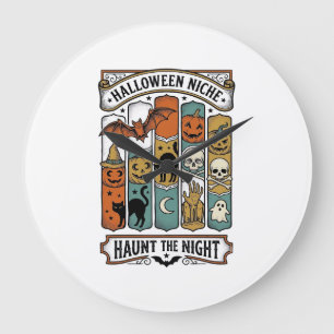 Grande Horloge Ronde Chemise rétro Halloween avec rayure effrayante vin