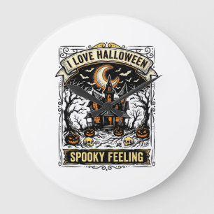 Grande Horloge Ronde Chemise Sentiment Halloween Maison Hantée Vintage 