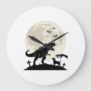 Grande Horloge Ronde Chemise silhouette de cimetière de chien dinosaure