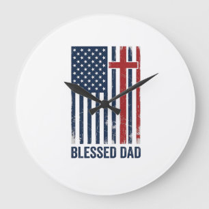 Grande Horloge Ronde Chemise vintage croix drapeau chrétien papa bénie