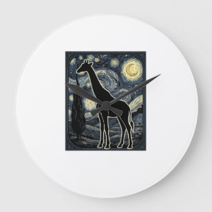 Grande Horloge Ronde Chemise vintage gravure girafe nuit étoilée_1