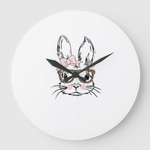 Grande Horloge Ronde Chemise visage de lapin mignon Lunettes imprimées 