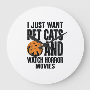 Grande Horloge Ronde Chemises Halloween Vintage Films d'Horreur Chats d