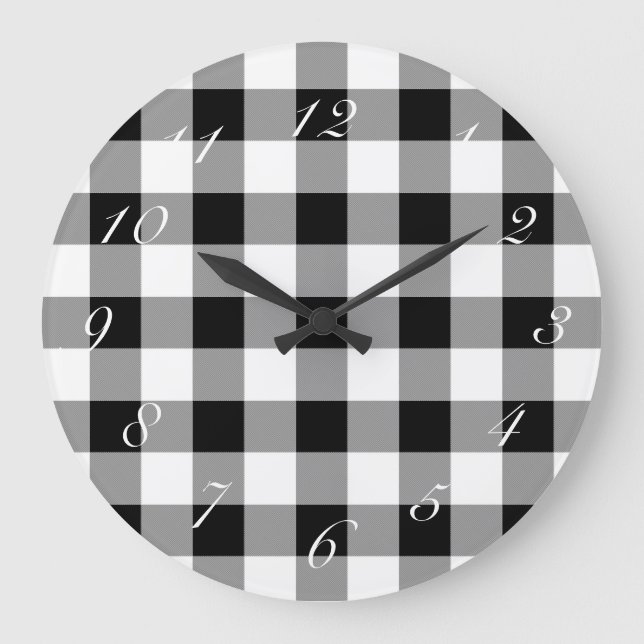 Grande Horloge Ronde Chèque de bison noir et blanc (Recto)