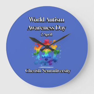 Grande Horloge Ronde Cherish Neurodiversity. Sensibilisation sur l'auti