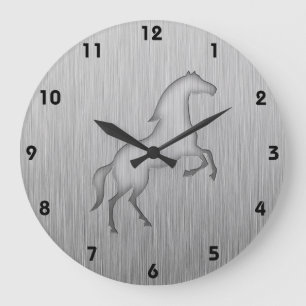 Grande Horloge Ronde Cheval balayé de regard en métal