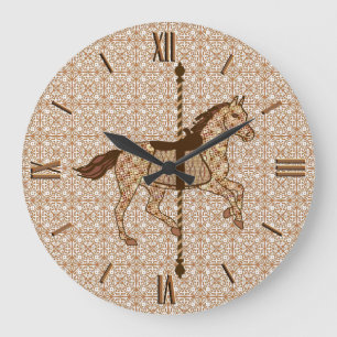 Grande Horloge Ronde Cheval de carrousel - Chocolat Brown et Tan