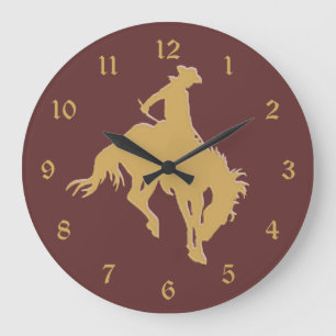 Grande Horloge Ronde Cheval de saut de cowboy en or