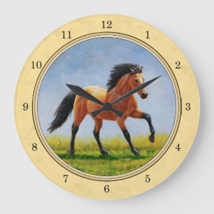 Grande Horloge Ronde Cheval en peluche Jaune